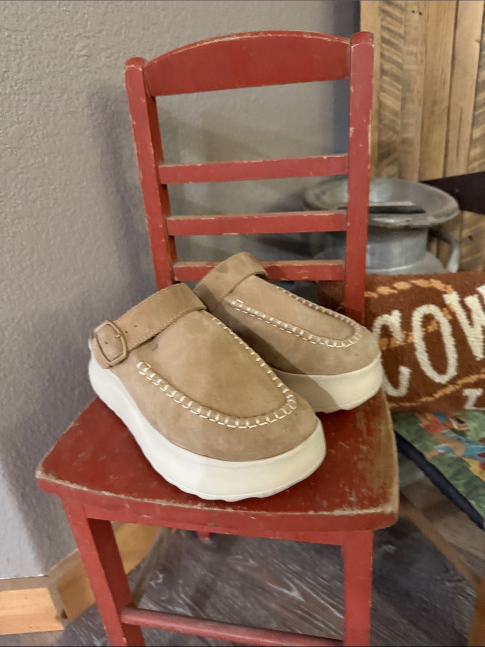 Hey Dude Beige Suede Platform Slip-On Mules
